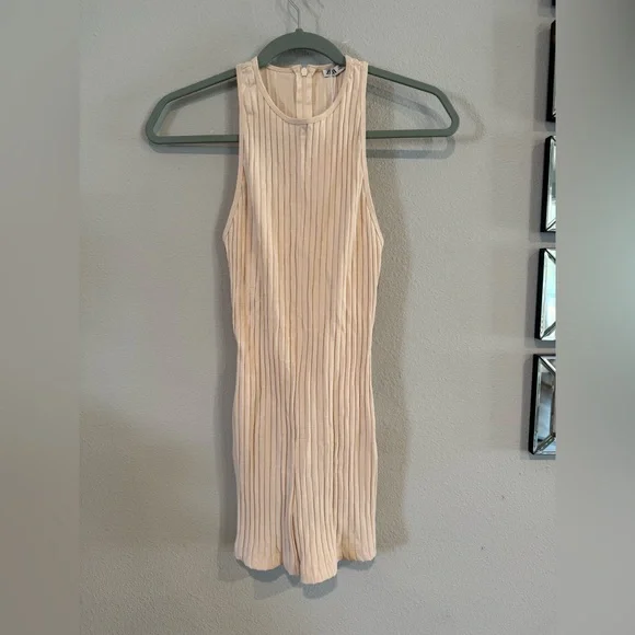 Zara S Cream Ribbed Sleeveless Jumpsuit - Picture 1 of 4